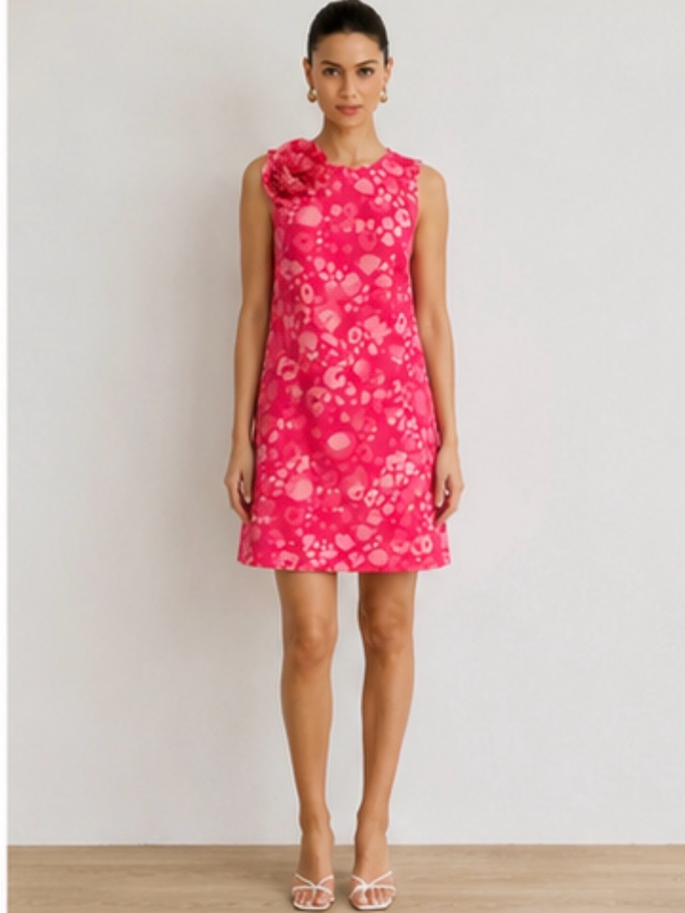 NWT Ann Taylor Petite 6P Pink Animal Print Silk Blend Dress Floral Applique